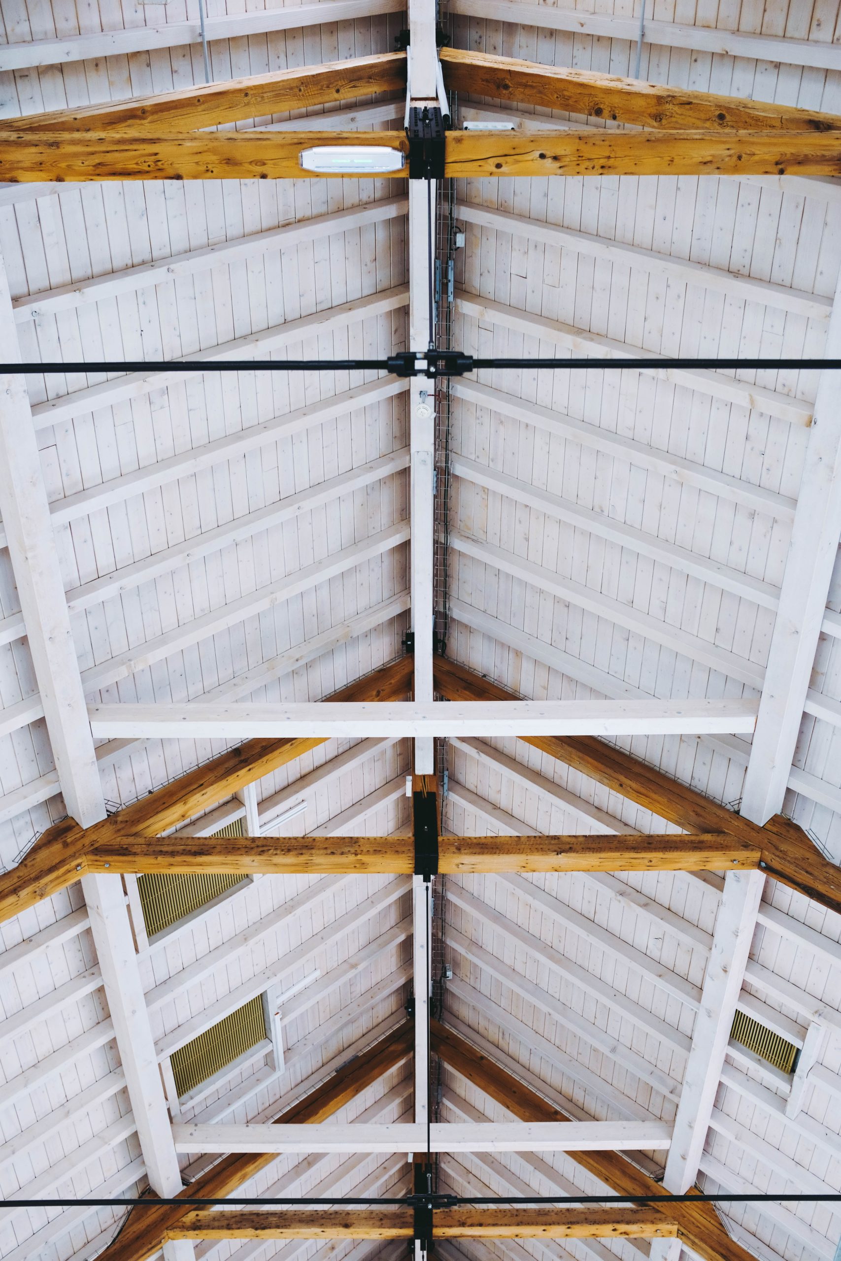 A vertical low angle shot of a ceiling of a cool house with a modern minimalistic interior